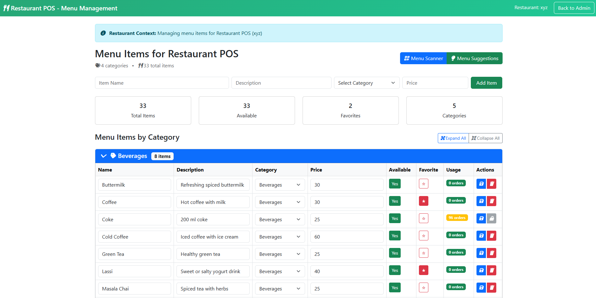 Admin Menu Management
