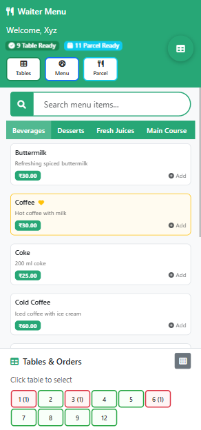 Mobile Customer Menu